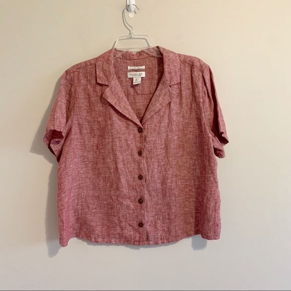 Rachel Zoe Shirt Twee Linen Boxy Short Sleeve Button Up Shirt - Picture 9 of 9